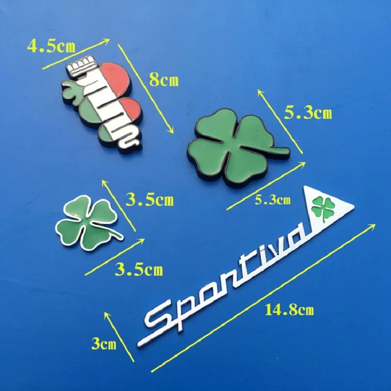 

free shipping 10 price red Clover Day Badge Alfa Romeo Four Leaf Clover Chrom Metal and with grill Car Styling Emblem Sticker