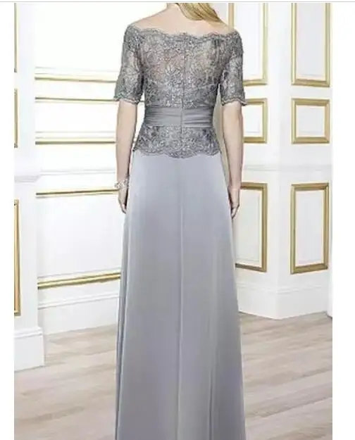 Light Gray Chiffon With Lace Top Zipper Back Off Shoulder Custom Made Vestido Novia 2018 Elegant Mother of the Bride Dresses | Свадьбы и