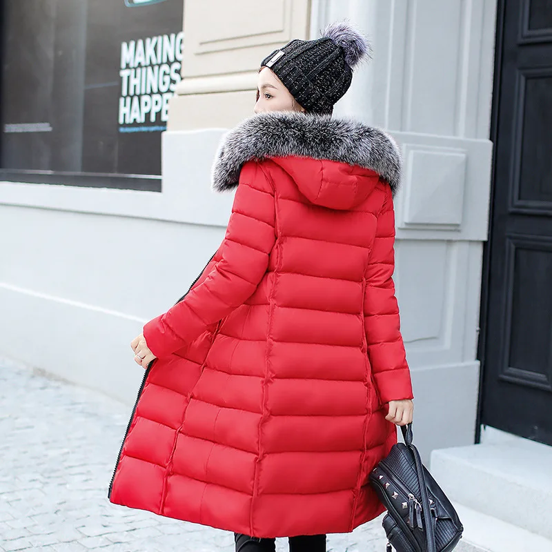 2019 зимняя женская куртка с капюшоном пальто меховым воротником теплая длинная