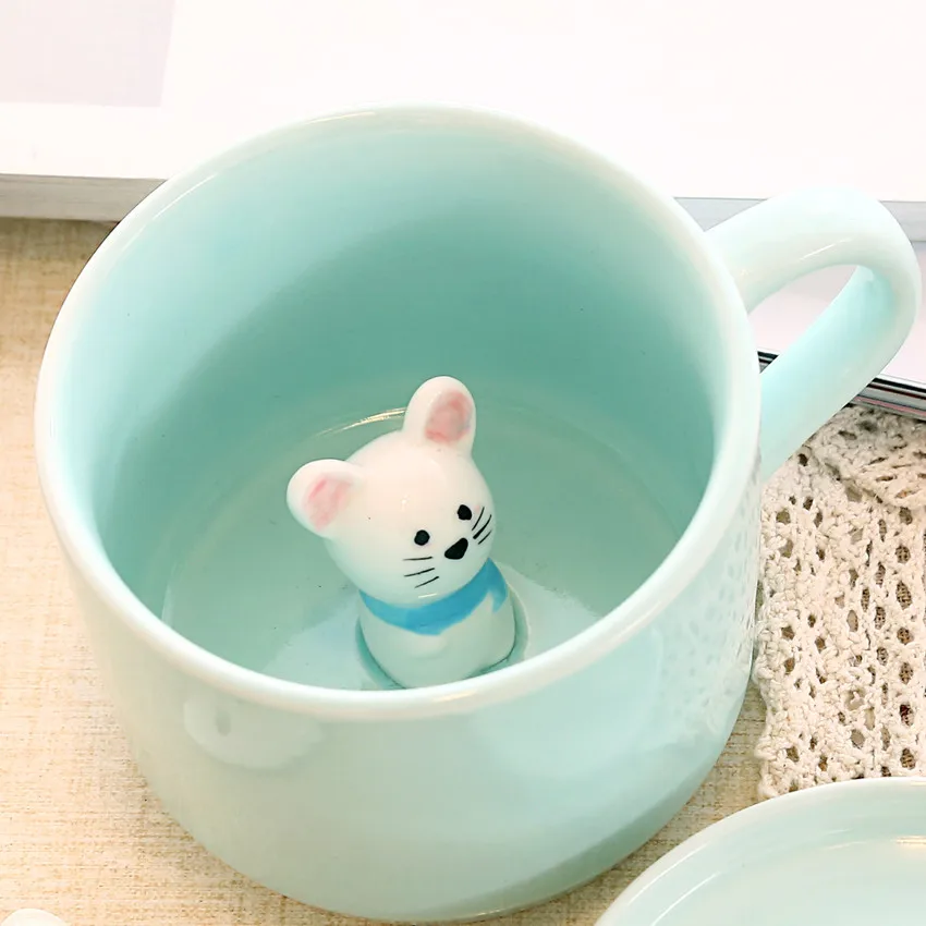 3D милый мультфильм кролик керамическая чашка скрытые животные внутри праздник и