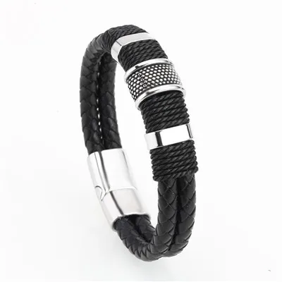 Silver Mcllroy, мужской браслет из натуральной кожи, Homme, многослойный Золотой/Серебряный/черный, с магнитной пряжкой, мужские браслеты,, Панк ювелирные изделия, подарки - Окраска металла: Silver