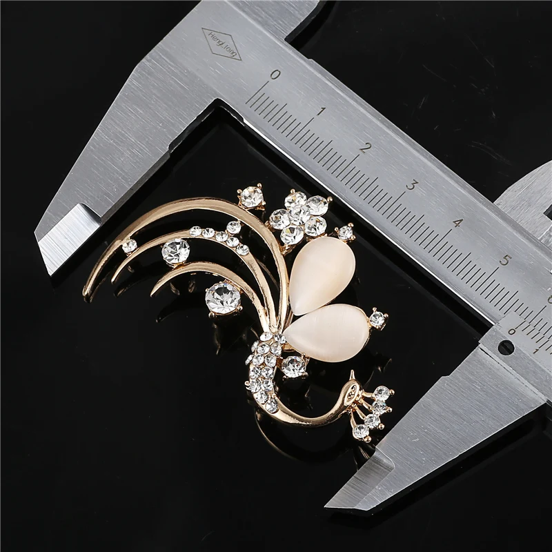 Rhinestone Peacock Pins and Brooches for Women Animal Brooch Opal Cat's Eye Dress Decoration Party Jewelry | Украшения и