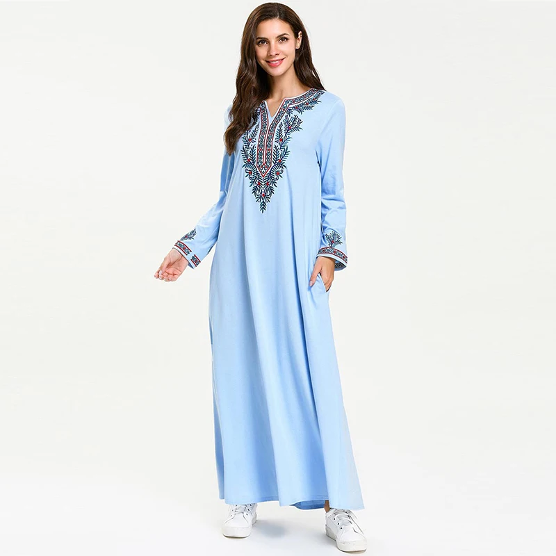 Женское мусульманское платье с цветочной вышивкой длинное большого размера
