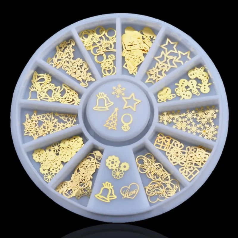 

3D Golden Metal Christmas Nail Art Decoration Slice Black Stickers Decal Foil Wheel NEW