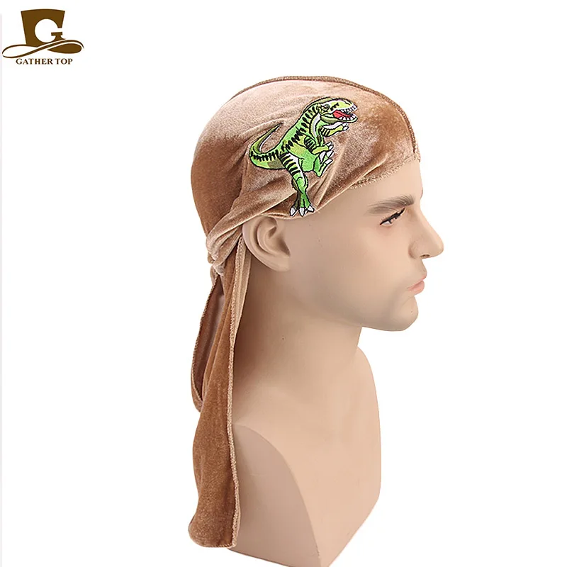 

New velvet durag with dinosaur Shape Pattern Fashion Pirate Bandana Biker Turban
