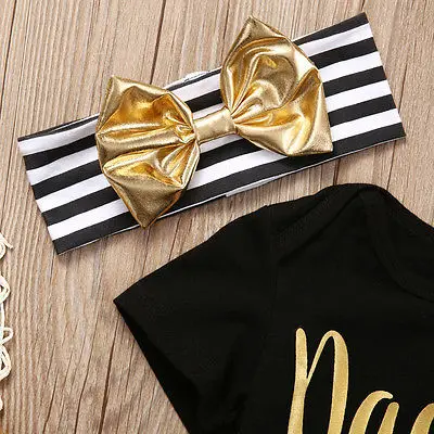 Комплект из 3 предметов: боди с надписью золотого цвета комбинезон короткими