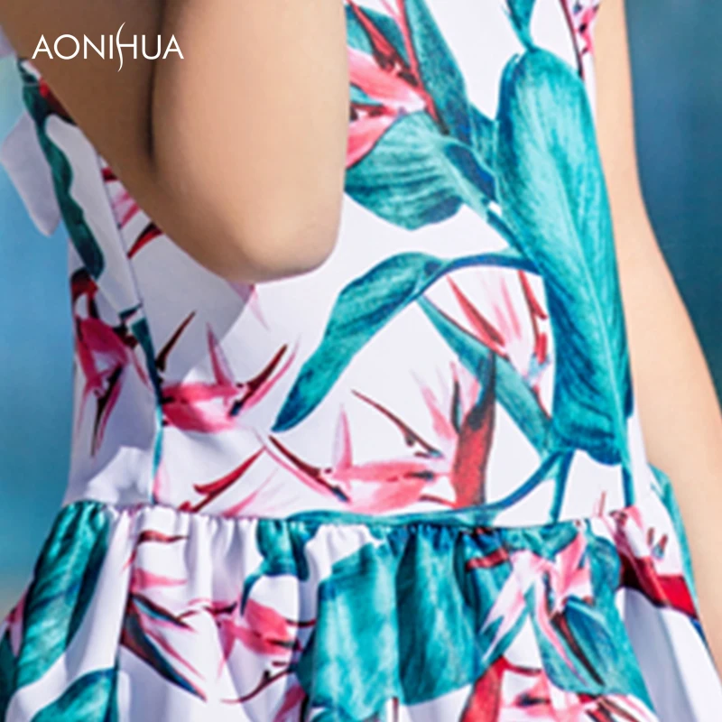 

AONIHUA Sweet Girl Swim wear Flower decorate Waterproof One-piece swimsuit Outdoor Sport Bodysuit Beach Bathing Suit Swim Wear