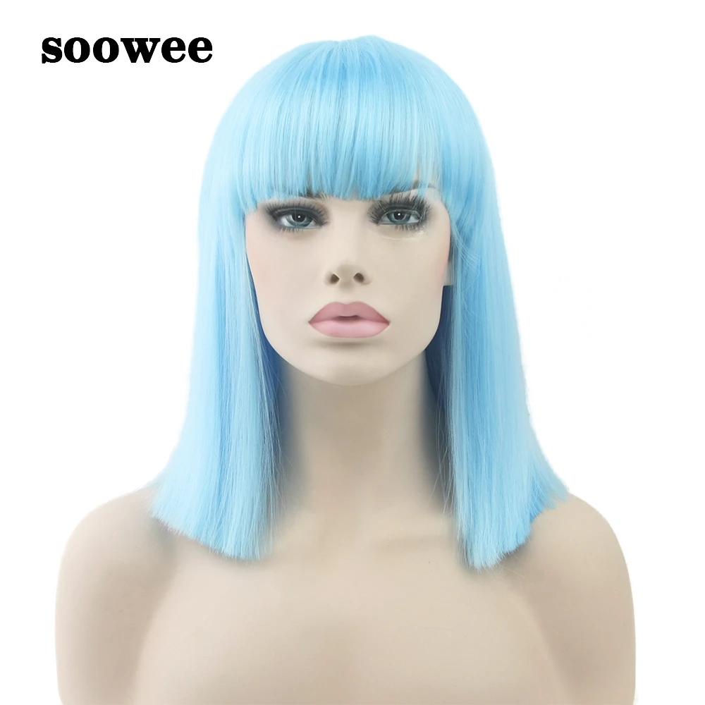 Soowee 8 цветов прямые синтетические волосы короткий парик черный серый красный