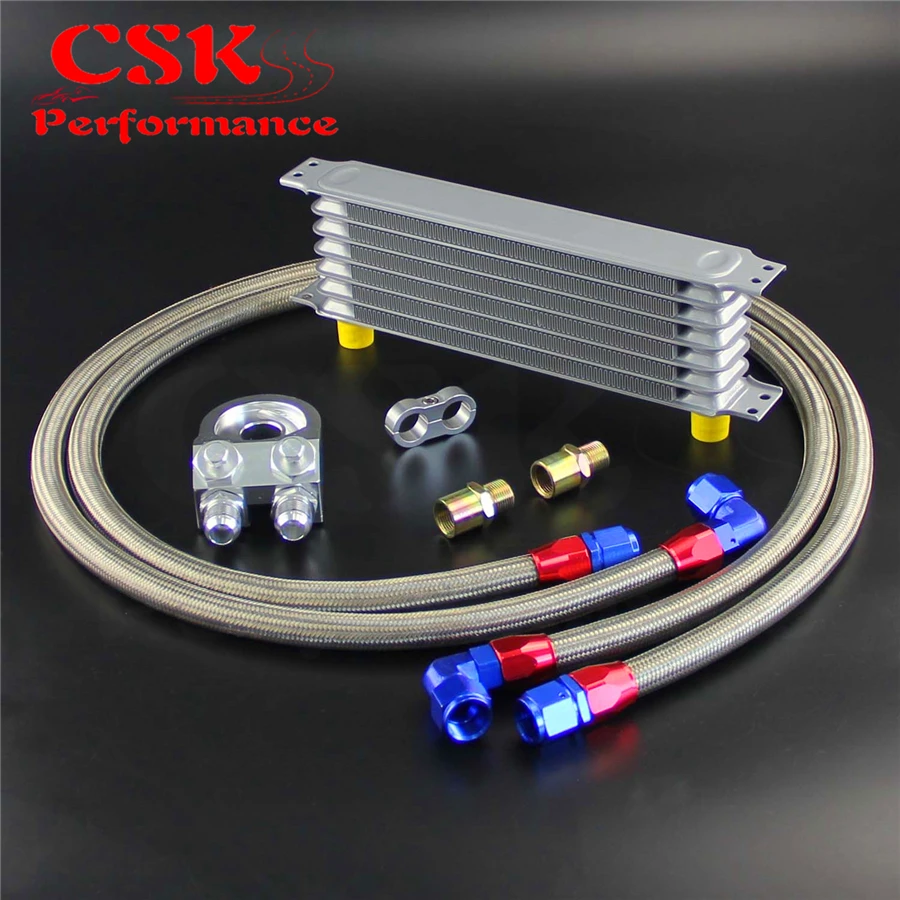 

7 Row AN10 Universal Trust Oil Cooler + 3/4*16 & M20*1.5 Filter Adapter Hose Kit