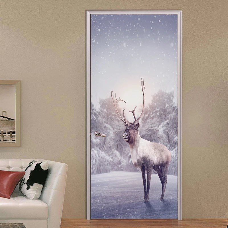 Креативные рождественские наклейки на дверь с изображением животных оленя лося 2