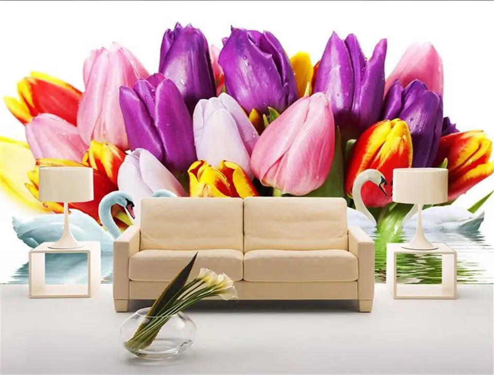 Пользовательские 3d фото обои комната росписи цветные цветы Лебединое озеро HD