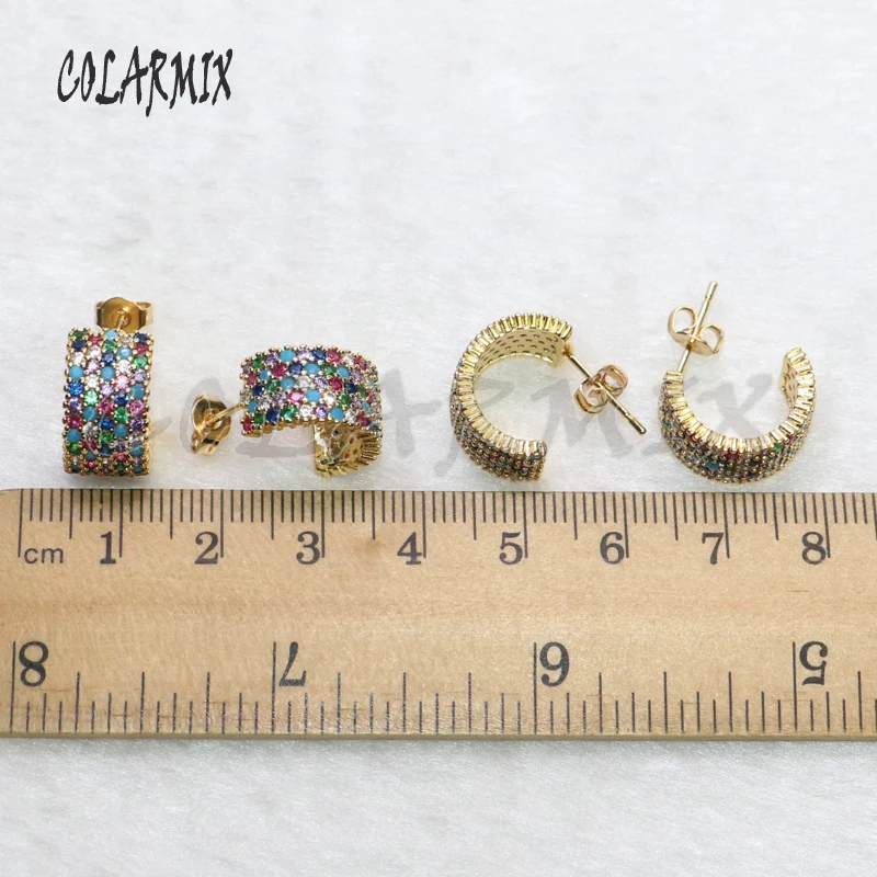 

6 Pairs Tiny zircon earrings zircon Round earrings Rainbow color earrings zircon jewelry earrings Gift for lady 5561