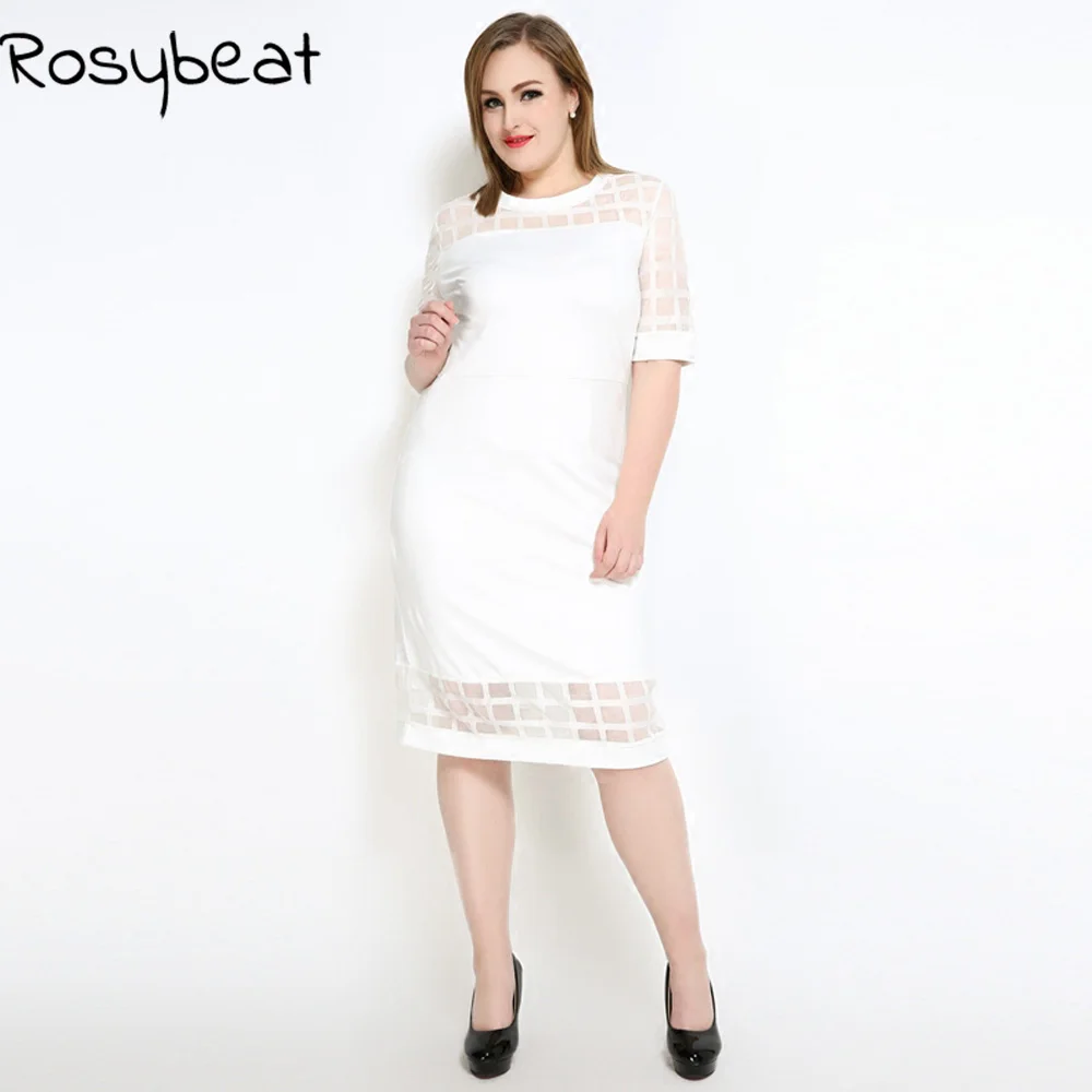 Fashion Women Large Size Summer Dresses Plaid Mesh Patchwork Dress Casual Midi Oneck Half Sleeve Loose 4xl 6xl Vestidos 5x | Женские