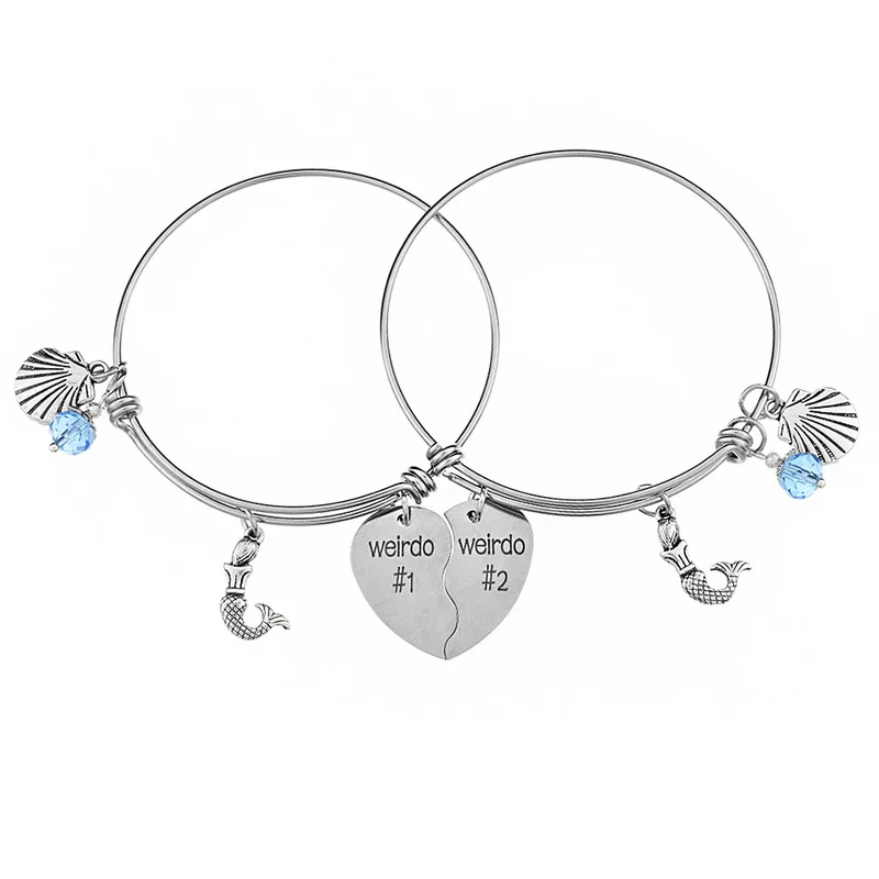 2 шт половина сердца шарм браслеты украшения из нержавеющей стали и с ракушками подвеска русалкой модные