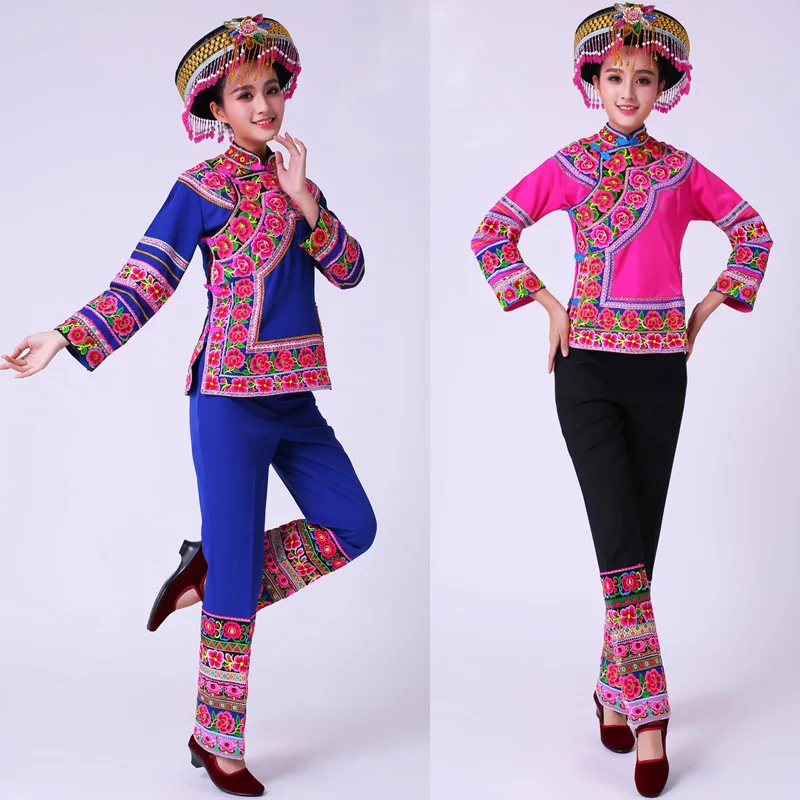 

Female Dance wear Ancient Traditional Chinese Dance Costumes Hmong Stage Clothes Chinese Folk Dance Dress Miao Clothing