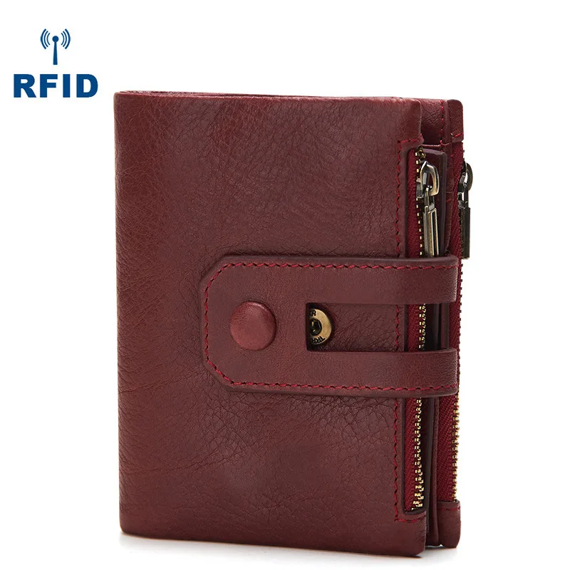 red RFID натуральная кожа мужской Walet молния и Засов мужской Portomonee S669-40 короткий брендовый Кошелек для монет Perse Carteira мужской кошелек - Цвет: red
