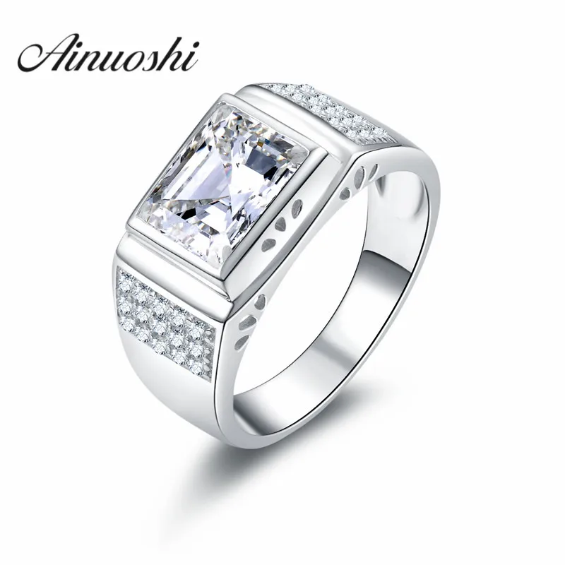 AINOUSHI роскошное 3ct прямоугольное высококачественное мужское кольцо из чистого серебра 925 пробы SONA Горячее предложение обручальное свадебное ювелирное изделие