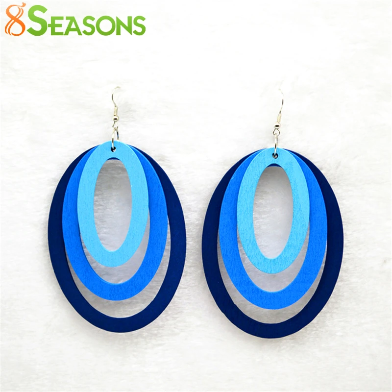 Женские серьги подвески из дерева многослойные овальные градиентного цвета 1