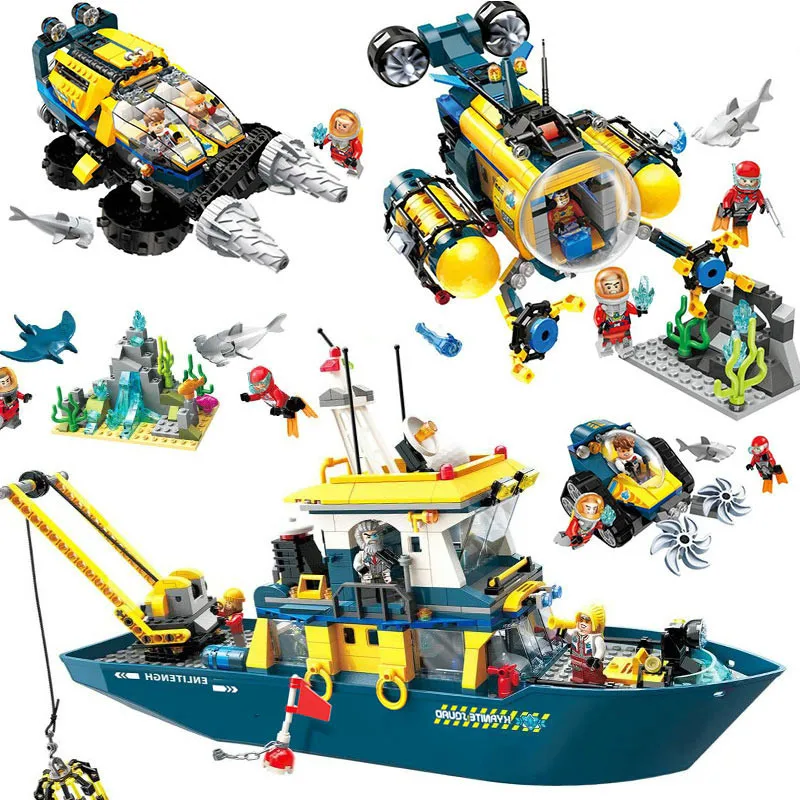 Enlamten Deep Sea Adventure City Vortex ascending car скутер подводная лодка строительные блоки набор комплектов Детская Игрушка совместима