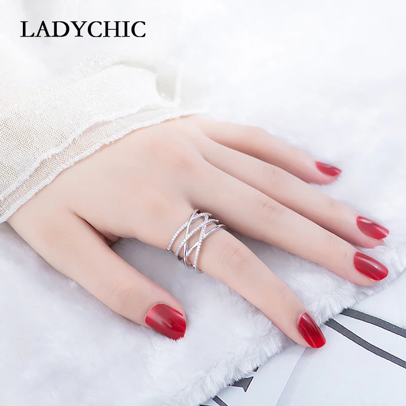 Роскошные Многослойные кольца LADYCHIC из розового золота с цирконом для женщин и