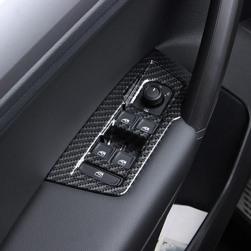 

For Tiguan MK2 2016 2017 2018 ABS Matte and Carbon Fibre LHD door Window glass Armrest Lift Switch Button panel Cover Trim 4pcs