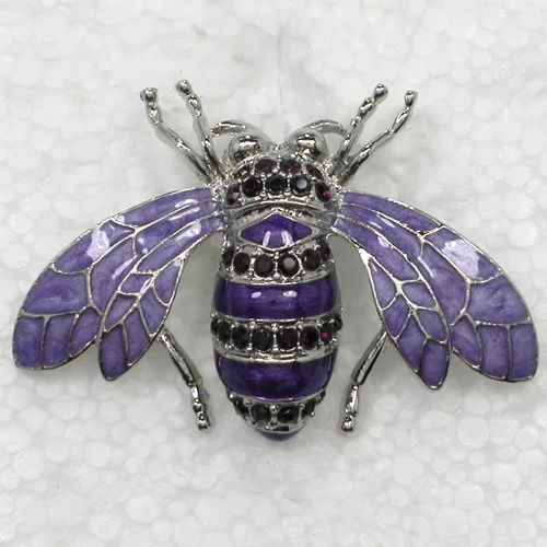 Модная брошь фиолетовая эмалированная в виде пчелы со стразами C709 D|brooch purple|brooch