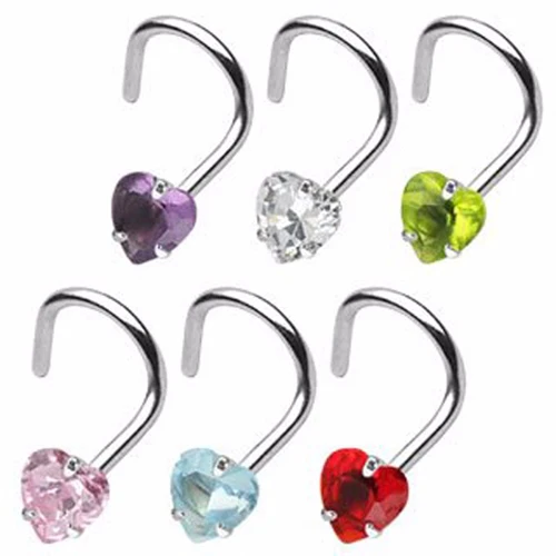 Heart V Nose Screw 1 шт CZ Циркон ноздри нос винт кольцо Пирсинг звезда, сердце, квадрат, Neus нос Bine гвоздики ювелирные изделия для тела 20 г - Окраска металла: Heart V Nose Screw