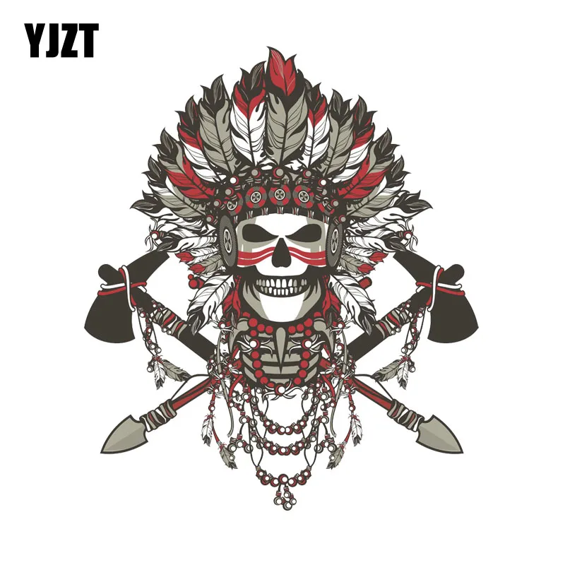 YJZT 12.8CM*15CM Indian Skull Print Decal PVC Motorcycle Car Sticker 11-00693  | Car Stickers -32920088033