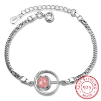 real 925 sterling silver fine jewelry 8mm natural strawberry quartz stone into the circle chain bracelet gtls516