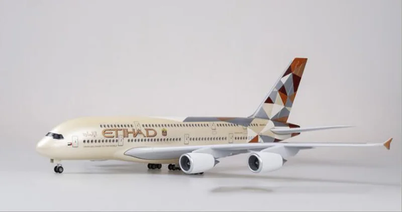 without light 1/160 масштаб 50,5 см самолет Аэробус A380 ETIHAD авиакомпания Модель W светильник и колесо литье под давлением пластиковая Смола самолет для сбора - Цвет: without light