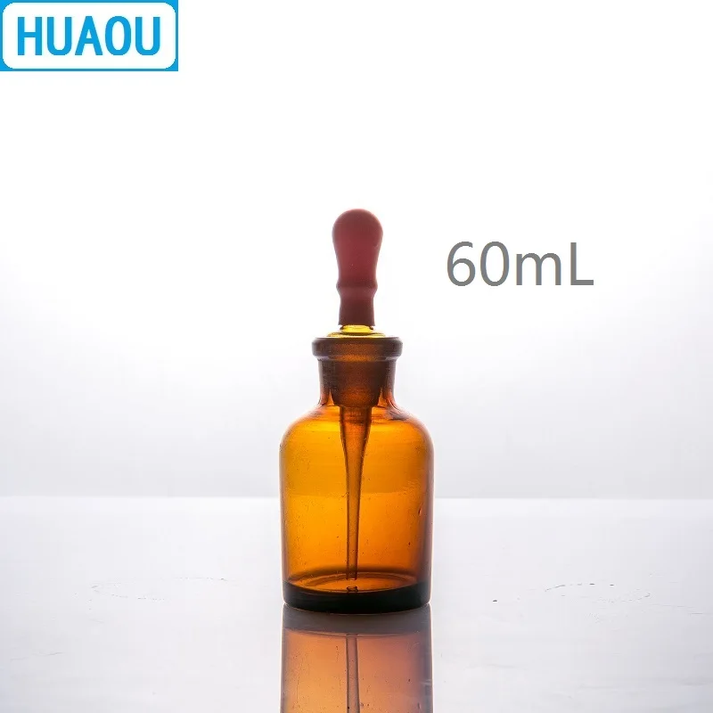 HUAOU 60mL Dropping Bottle Brown Amber Glass with Ground in Pipette and Latex Rubber Nipple Laboratory Chemistry Equipment