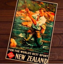 Черный NZ Винтаж Fly Рыбалка плакат Новая Зеландия вид книги по искусству ретро холст картины рамки DIY стены домашние плакаты домашний Декор подарок - Цвет: Черный