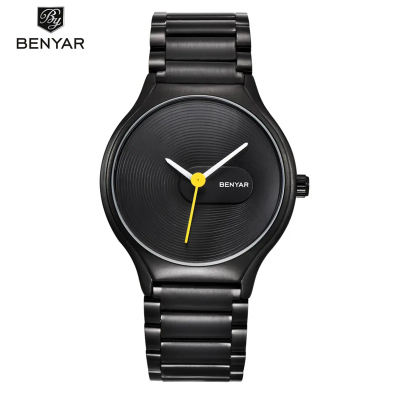 Men yellow B BENYAR модные повседневные Простые кварцевые часы для влюбленных, водонепроницаемые полностью стальные мужские часы, роскошные Брендовые женские наручные часы - Цвет: Men yellow B