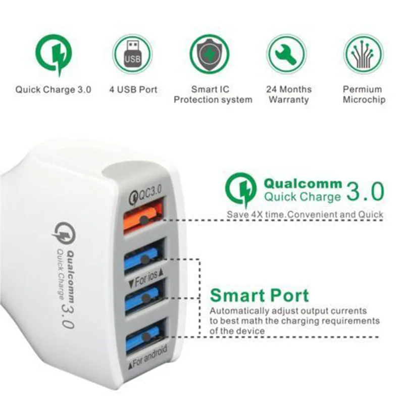 Универсальный QC 3 0 Quick Charge 4 порта USB беспроводной адаптер для автомобильного