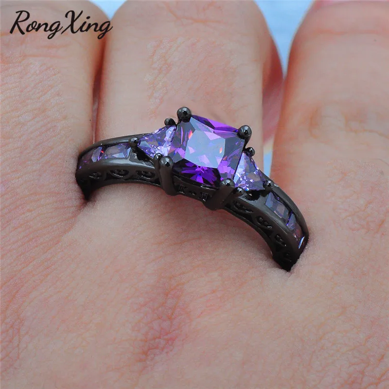 Женское Винтажное кольцо с черным золотом обручальное фиолетовым фианитом