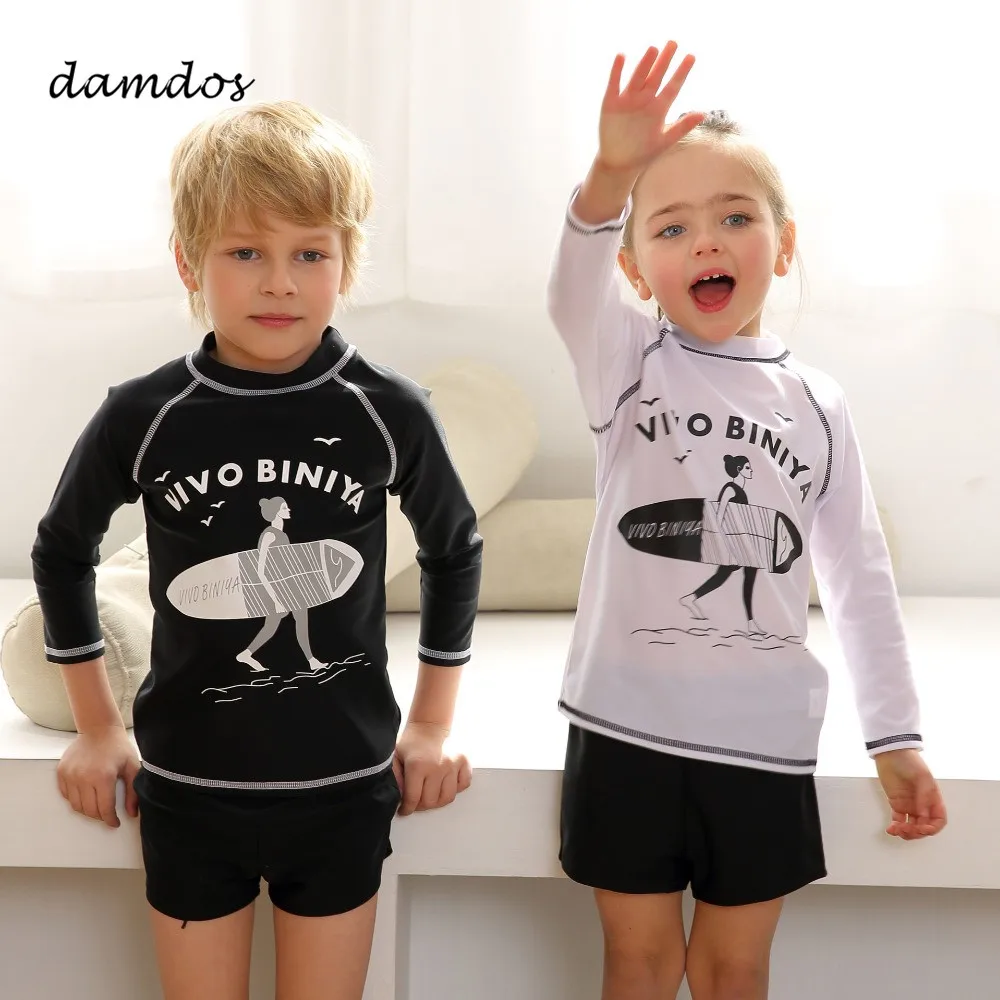 

Bikini 2019 Children Two Piece Suit Cover up Swimwear for Boy Girls Kids Summer Clothes Beach Bathing Suit Biquini Long Sleeve