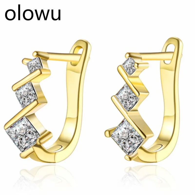 Женские маленькие серьги-кольца olowu золотистые медные серьги с кубическим