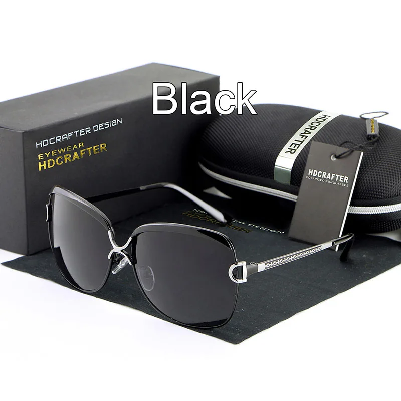 Black HDCRAFTER, поляризационные солнцезащитные очки для женщин, фирменный дизайн, женские ретро негабаритные солнцезащитные очки для женщин oculos de sol feminino - Цвет линз: Black