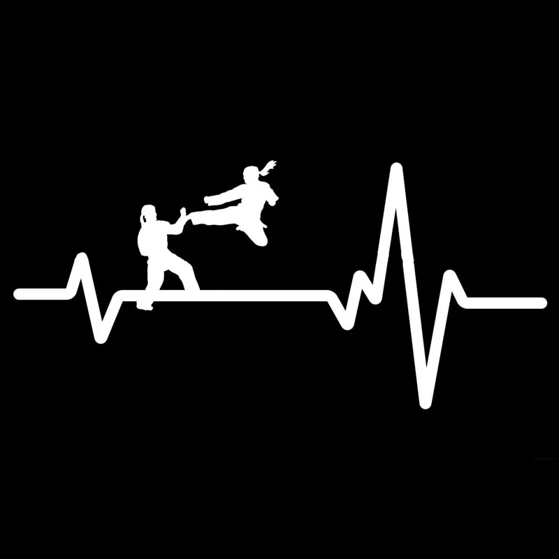 YJZT 16.8CM*7.9CM KARATE Uniform Jump Kick Girl Heartbeat Vinyl Black/Silver Car Sticker C22-1218 | Автомобили и мотоциклы