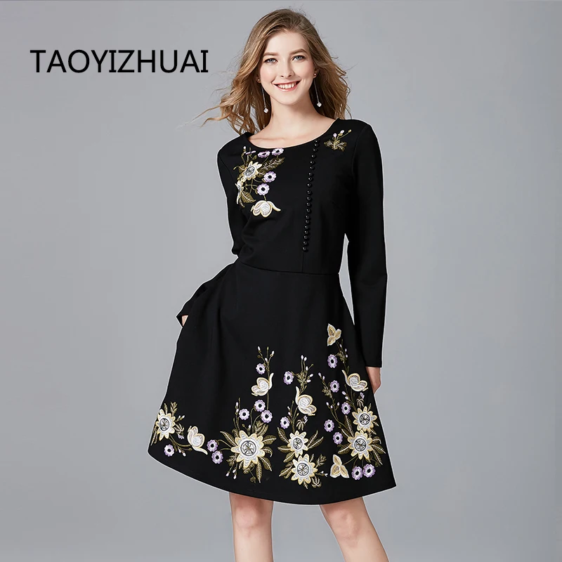 TAOYIZHUAI элегантное женское платье осень Винтаж большой размер принт выше колена