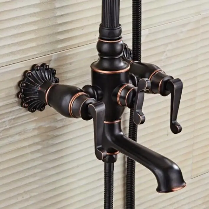 Новое поступление черный античный латунный кран с двойной ручкой для ванной и