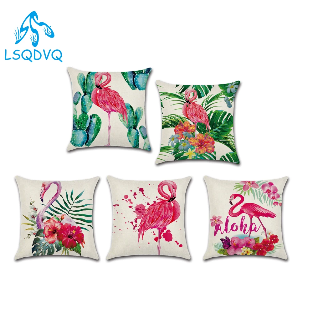 

Декоративный Чехол на подушку с тропическим фламинго, КАКТУСОМ, простые квадратные наволочки с животными для автомобиля и дома