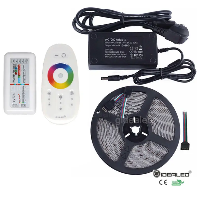 Free shipping RGBW Remote Controller 2.4G RF +5m waterproof RGBW5050 led strip 300LEDs +Power supply DC12V