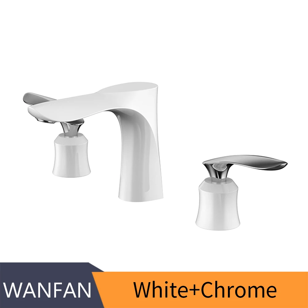 White Chrome Черный бортике смеситель для ванны набор 3 Широкий с отверстиями Ванна смеситель для ванной гусиная шея Ванна Душ набор с ручной душ 0152 - Цвет: White Chrome