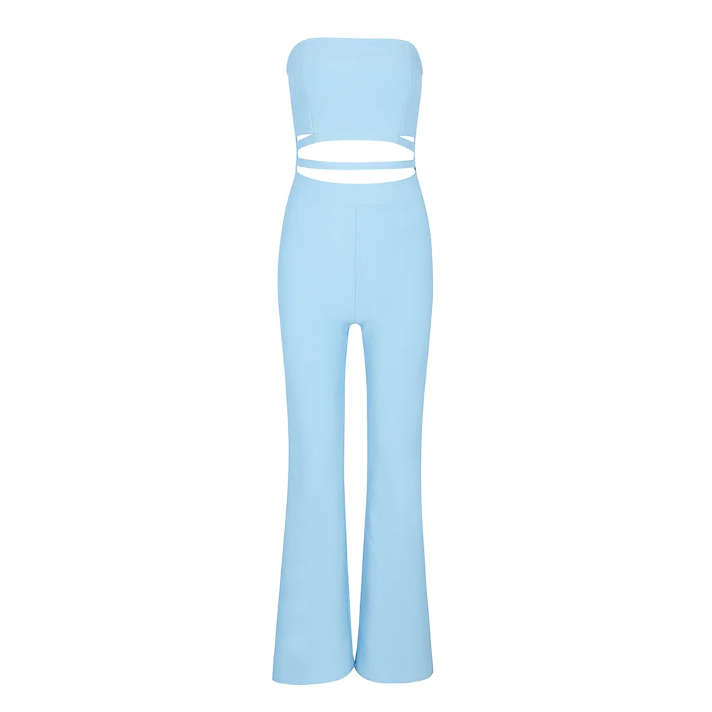 Женский Облегающий комбинезон светло голубой без бретелек|Женские комбинезоны| |