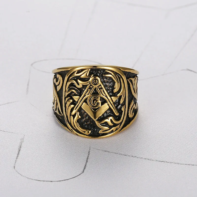 Drop shipping US 7 to 15 size 316L Stainless Steel Ring Popular Gold Embossed Stamped Freemason Masonic New Men's Jewelry | Украшения и