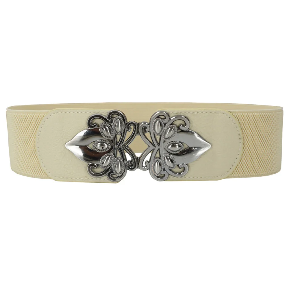 Flower-Khaki Женский металлический цветок пряжка из искусственной кожи ремень стрейч платье корсет Cinch пояс BLTHG0008 - Цвет: Flower-Khaki