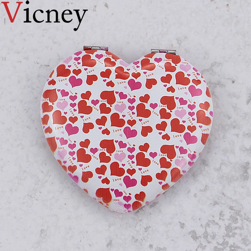 Vicney Новые портативные карманные зеркала двухстороннее зеркало в форме сердца