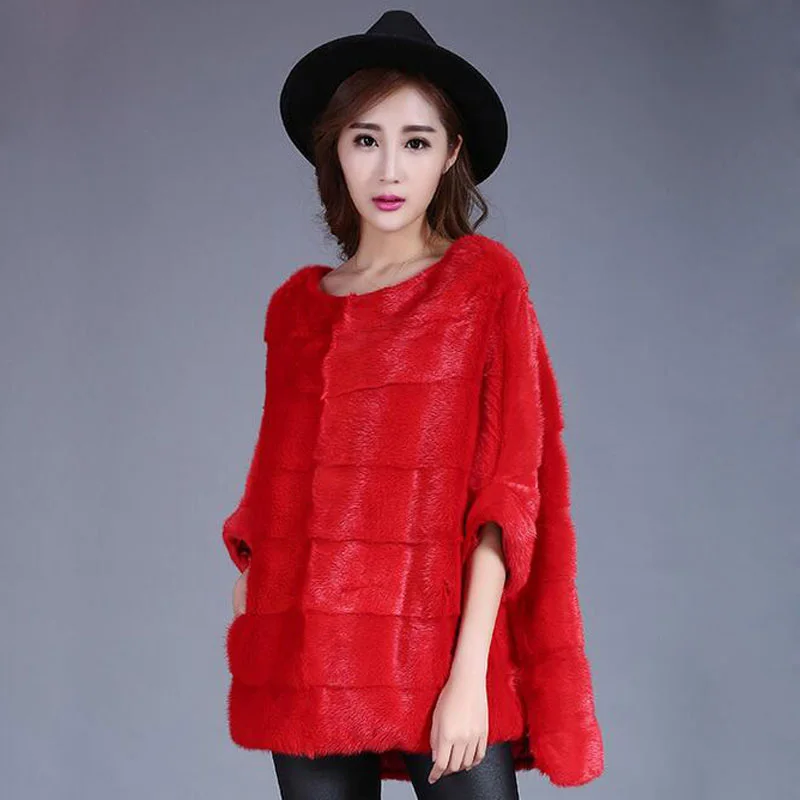 2021 Luxury women 100% natural mink fur jacket brand top quality lady real coat batwing sleeve loose style TU144-053 | Женская одежда