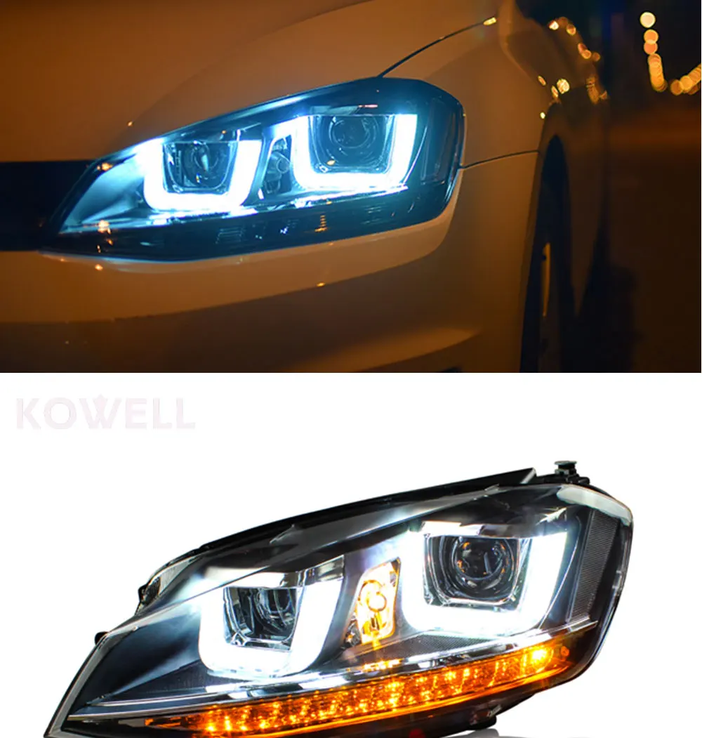 KOWELL автомобильный Стайлинг для VW Golf7 фары для гольфа 7 MK7 светодиодный фонарь DRL Объектив двойной луч H7 HID Xenon bi xenon объектив